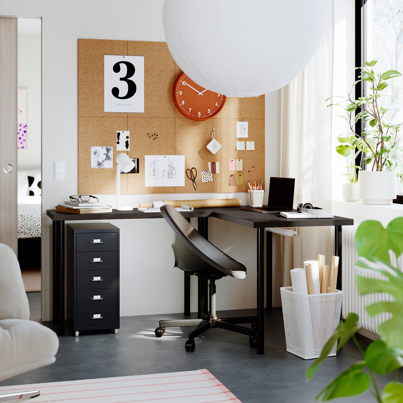 LAGKAPTEN / LINNMON L-shaped desk, black-brown/black, 120x160 cm