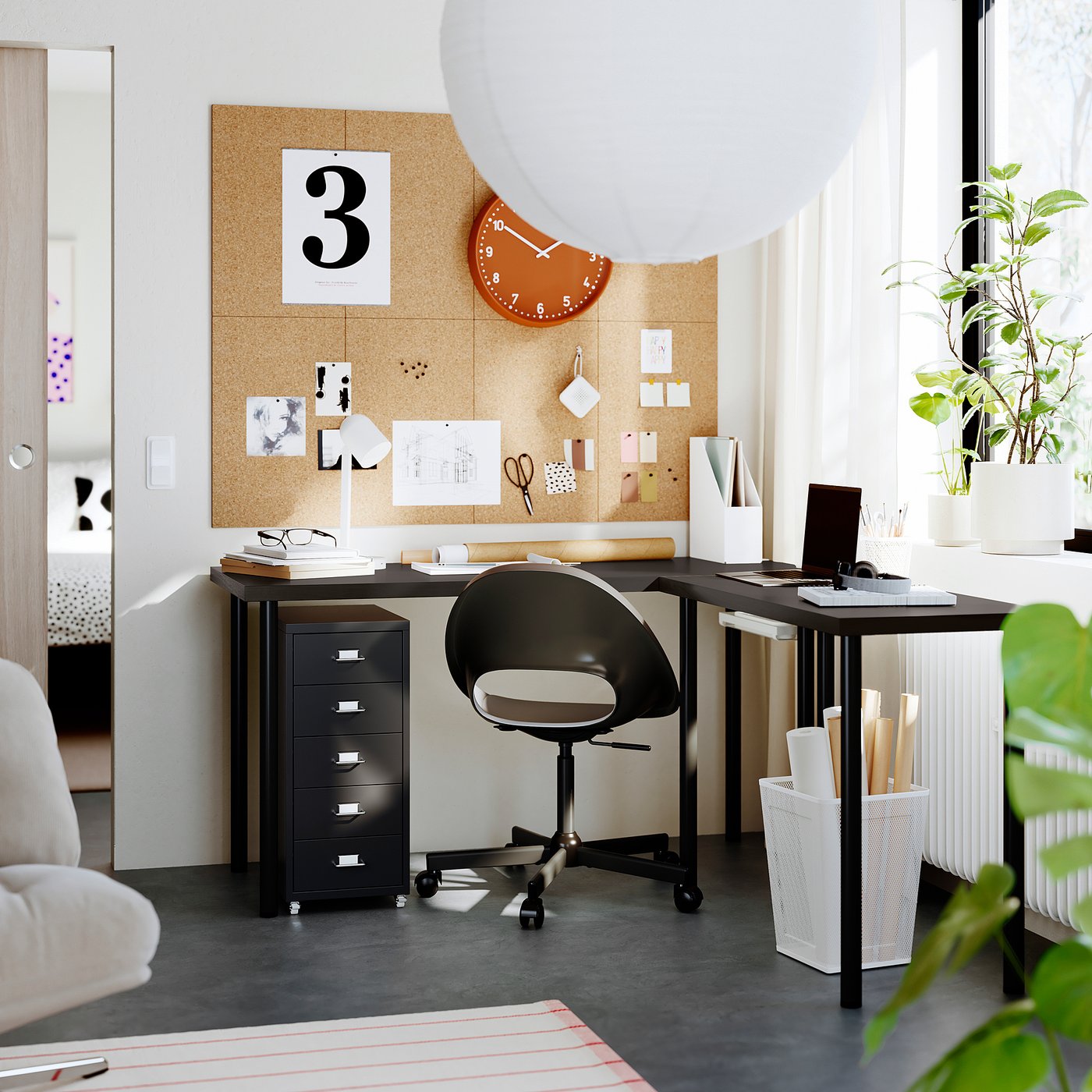 LAGKAPTEN / LINNMON L-shaped desk, black-brown/black, 140x160 cm