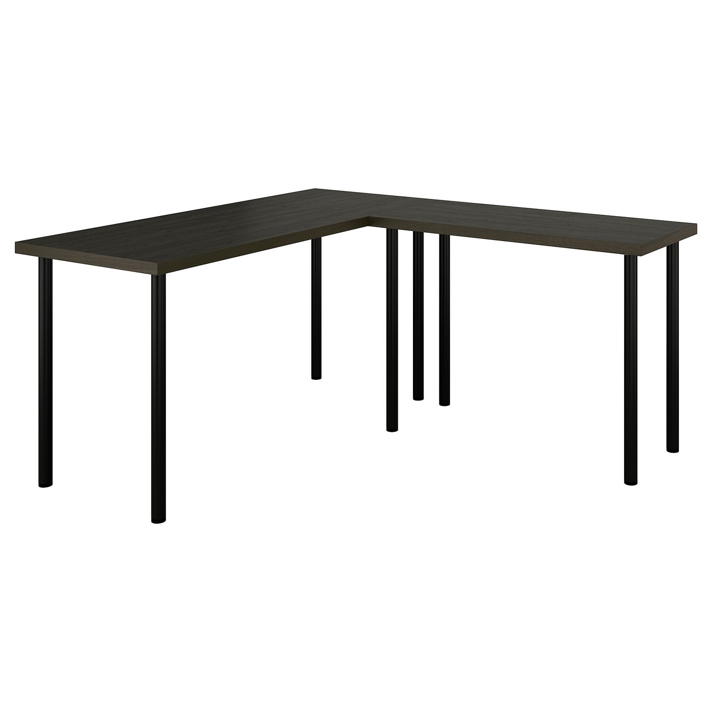 LAGKAPTEN / LINNMON L-shaped desk, black-brown/black, 140x160 cm