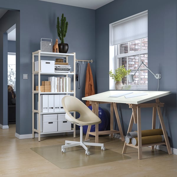 LAGKAPTEN / MITTBACK desk, white/birch, 140x60 cm
