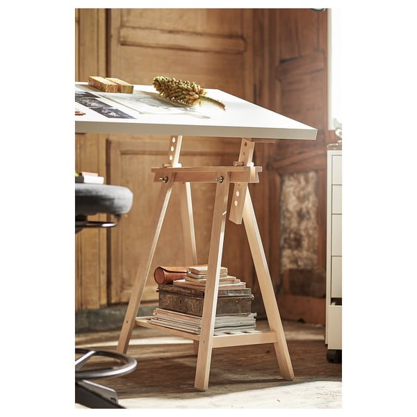 LAGKAPTEN / MITTBACK desk, white/birch, 140x60 cm