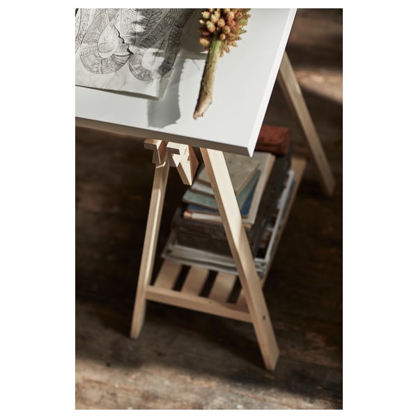 LAGKAPTEN / MITTBACK desk, white/birch, 140x60 cm