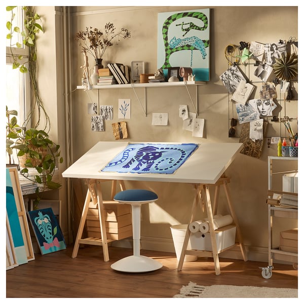 LAGKAPTEN / MITTBACK desk, white/birch, 140x60 cm