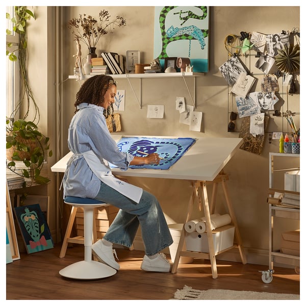 LAGKAPTEN / MITTBACK desk, white/birch, 140x60 cm