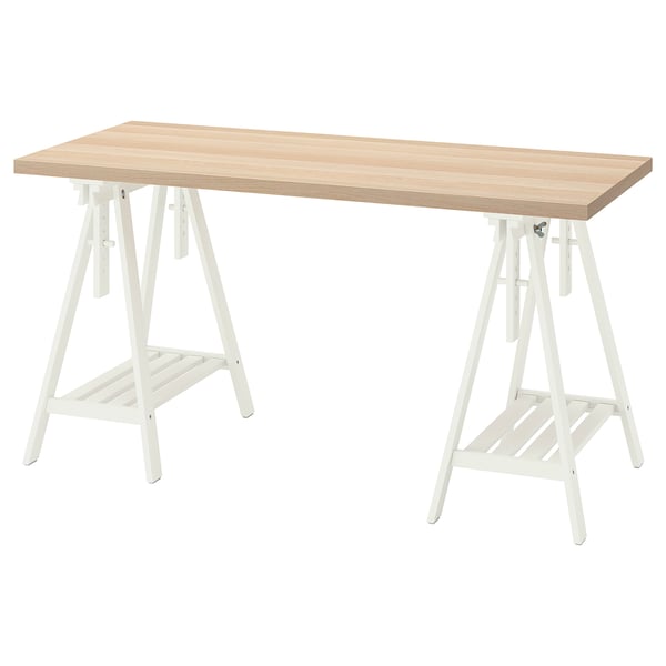LAGKAPTEN / MITTBACK desk, white stained oak effect/white, 140x60 cm