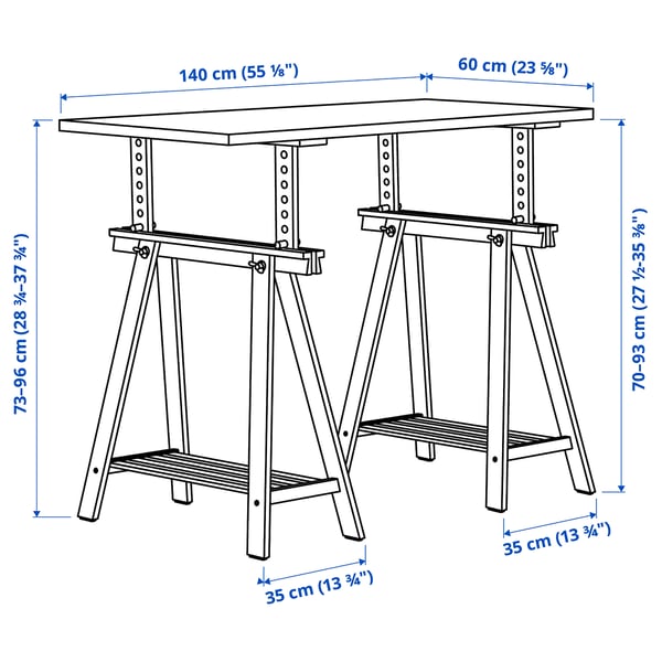 LAGKAPTEN / MITTBACK desk, grey/wood effect birch, 140x60 cm