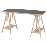 LAGKAPTEN / MITTBACK desk, grey/wood effect birch, 140x60 cm