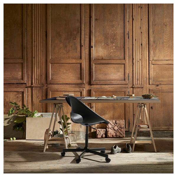 LAGKAPTEN / MITTBACK desk, grey/wood effect birch, 140x60 cm
