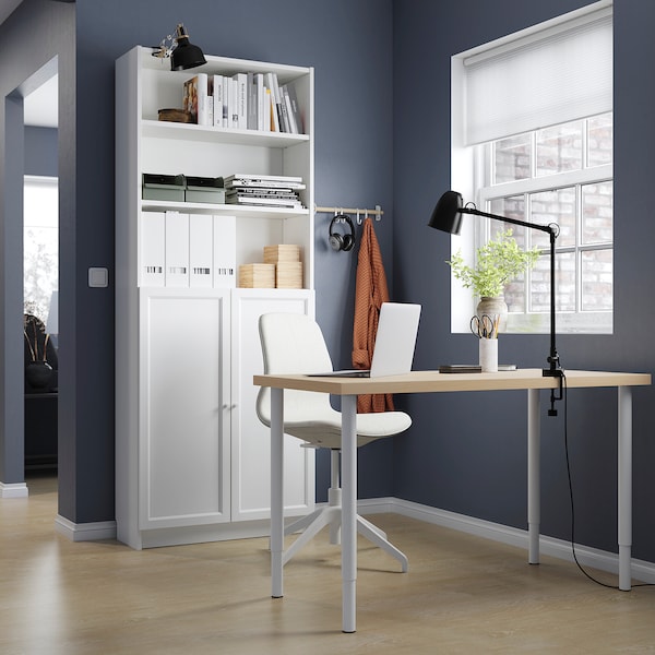 LAGKAPTEN / OLOV - Desk, white stained oak effect/white, 120x60 cm