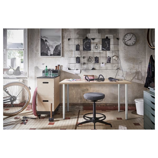 LAGKAPTEN / OLOV desk, white stained oak effect/white, 140x60 cm