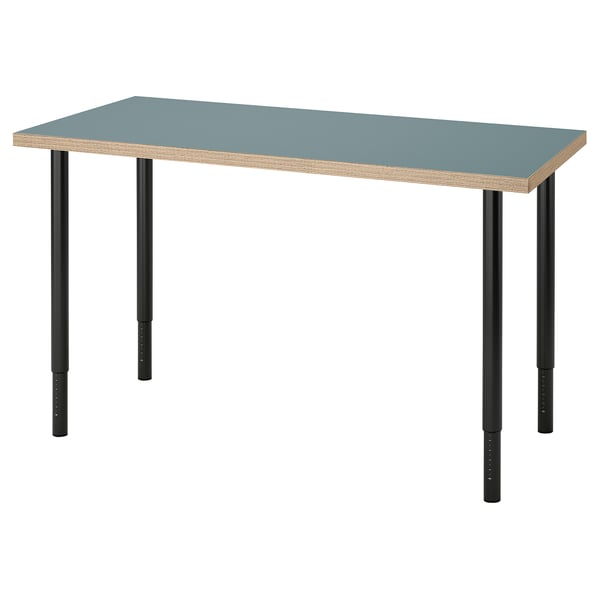 LAGKAPTEN / OLOV desk, grey-turquoise/black
