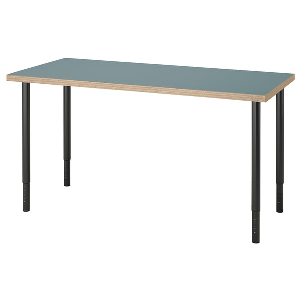 LAGKAPTEN / OLOV desk, grey-turquoise/black, 140x60 cm