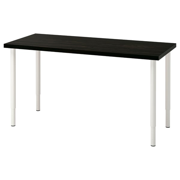 LAGKAPTEN / OLOV desk, black-brown/white, 140x60 cm