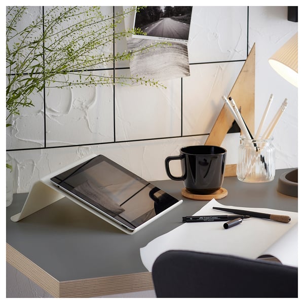 LAGKAPTEN table top, dark grey/wood effect, 140x60 cm