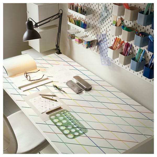 LAGKAPTEN - Table top, grid/multicolour,140x60 cm