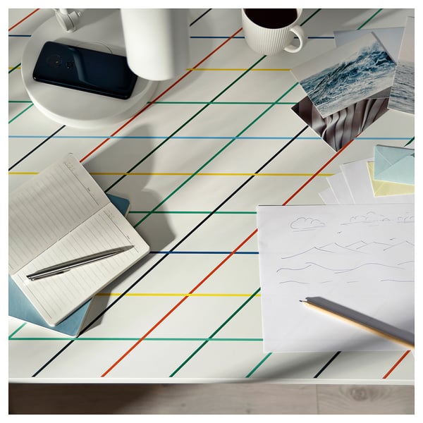 LAGKAPTEN - Table top, grid/multicolour,140x60 cm