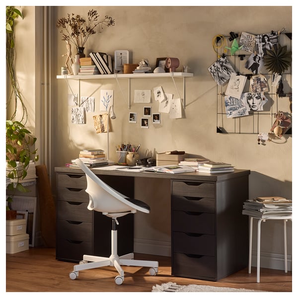 LAGKAPTEN table top, black-brown, 140x60 cm