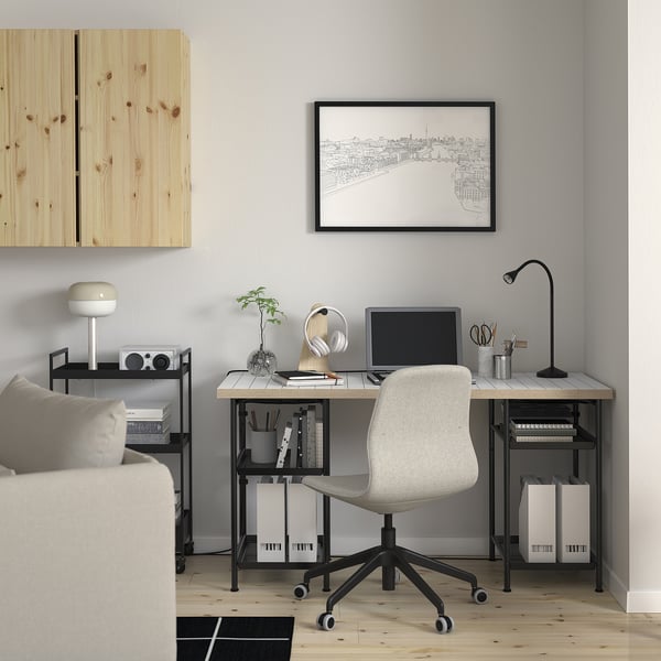 LAGKAPTEN / SPÄND - Desk, white anthracite/black,140x60 cm