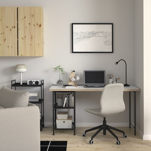 LAGKAPTEN / SPÄND desk, white anthracite/black, 140x60 cm