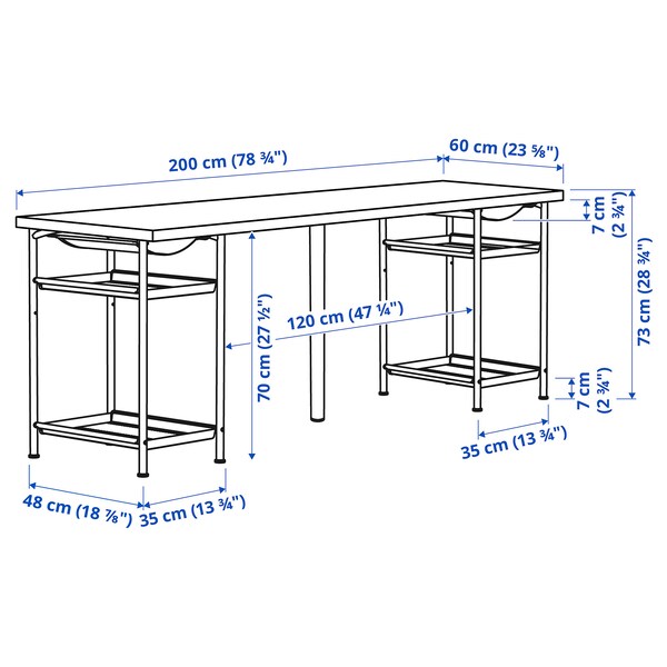 LAGKAPTEN / SPÄND desk, white/black, 200x60 cm