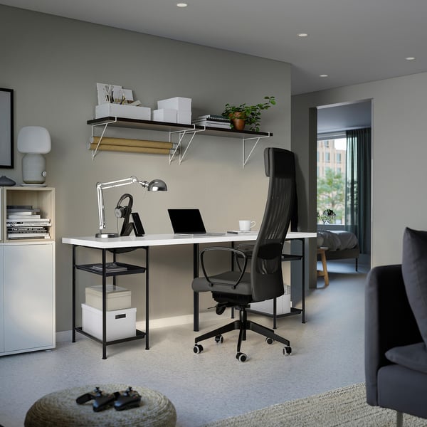 LAGKAPTEN / SPÄND - Desk, white/black,200x60 cm