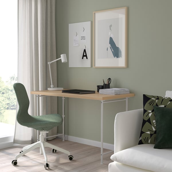 LAGKAPTEN / SPÄND desk, white stained oak effect/white, 120x60 cm