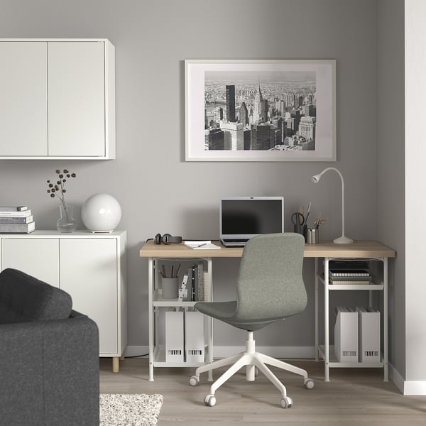LAGKAPTEN / SPÄND desk, white stained oak effect/white, 140x60 cm