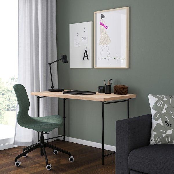 LAGKAPTEN / SPÄND desk, white stained oak effect/black, 120x60 cm