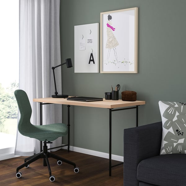 LAGKAPTEN / SPÄND desk, white stained oak effect/black, 120x60 cm