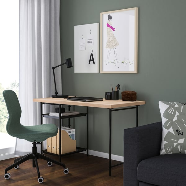 LAGKAPTEN / SPÄND desk, white stained oak effect/black, 120x60 cm