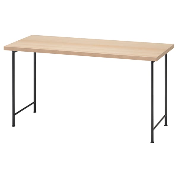 LAGKAPTEN / SPÄND desk, white stained oak effect/black, 140x60 cm