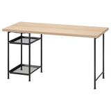 LAGKAPTEN / SPÄND desk, white stained oak effect/black, 140x60 cm
