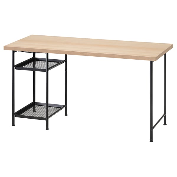 LAGKAPTEN / SPÄND desk, white stained oak effect/black, 140x60 cm