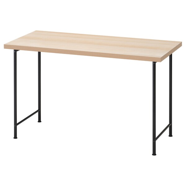 LAGKAPTEN / SPÄND desk, white stained oak effect/black, 120x60 cm