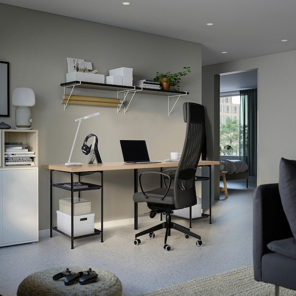 LAGKAPTEN / SPÄND desk, white stained oak effect/black, 200x60 cm
