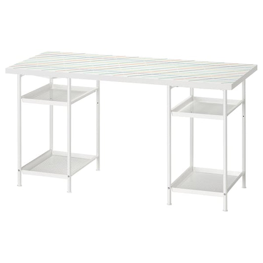 LAGKAPTEN / SPÄND - LAGKAPTEN / SPÄND Desk, grid multicolour/white, 140x60 cm