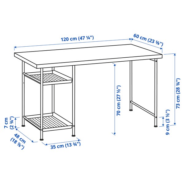 LAGKAPTEN / SPÄND - Desk, brown-black/white,120x60 cm