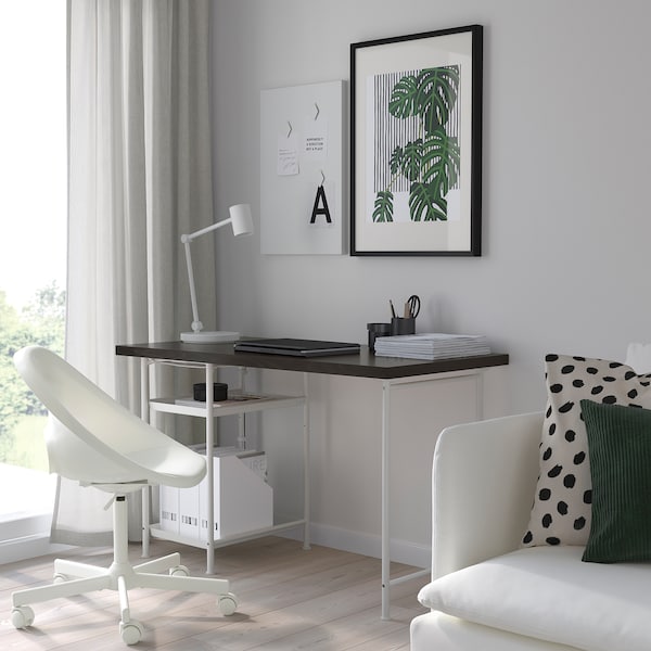 LAGKAPTEN / SPÄND - Desk, brown-black/white,120x60 cm