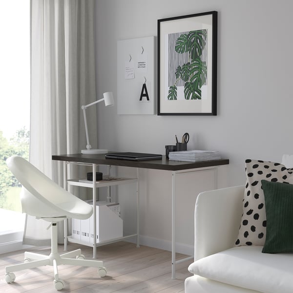 LAGKAPTEN / SPÄND desk, black-brown/white, 120x60 cm