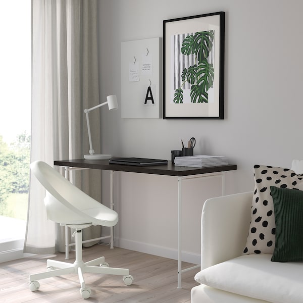 LAGKAPTEN / SPÄND - Desk, brown-black/white,120x60 cm