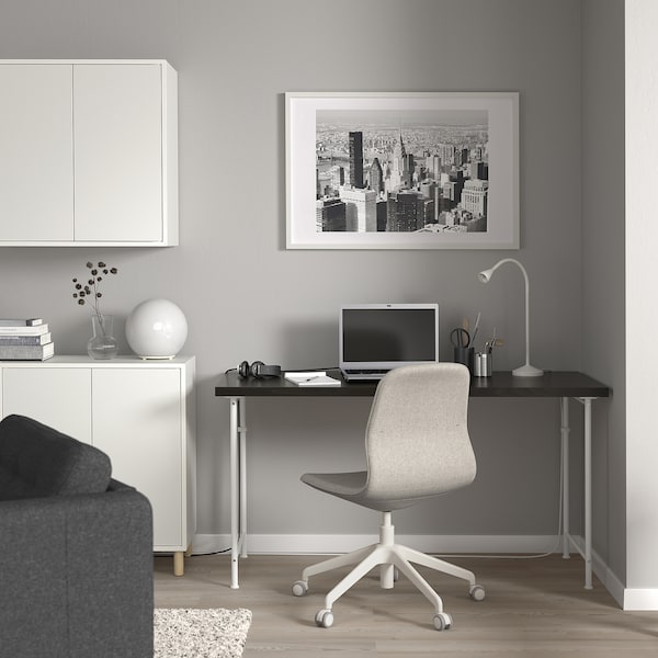 LAGKAPTEN / SPÄND - Desk, brown-black/white,140x60 cm