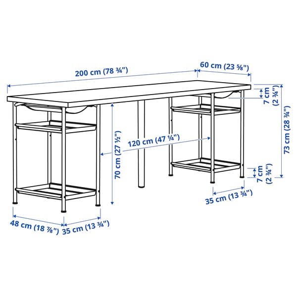 LAGKAPTEN / SPÄND desk, black-brown/white, 200x60 cm