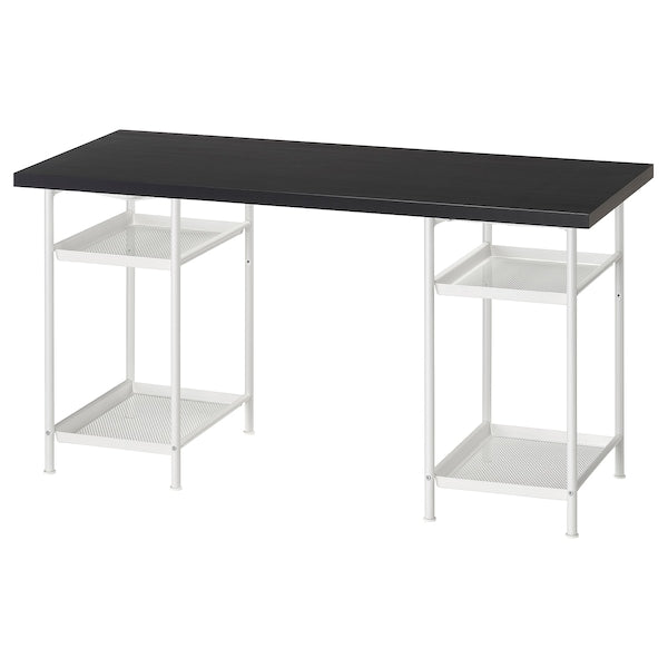 LAGKAPTEN / SPÄND - Desk, brown-black/white,140x60 cm