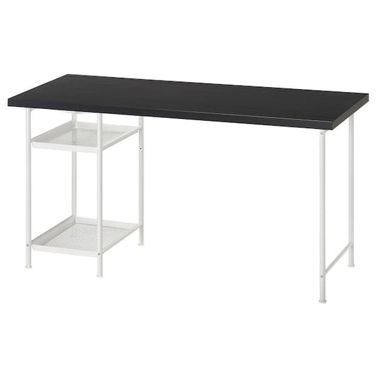 LAGKAPTEN / SPÄND - Desk, brown-black/white,140x60 cm