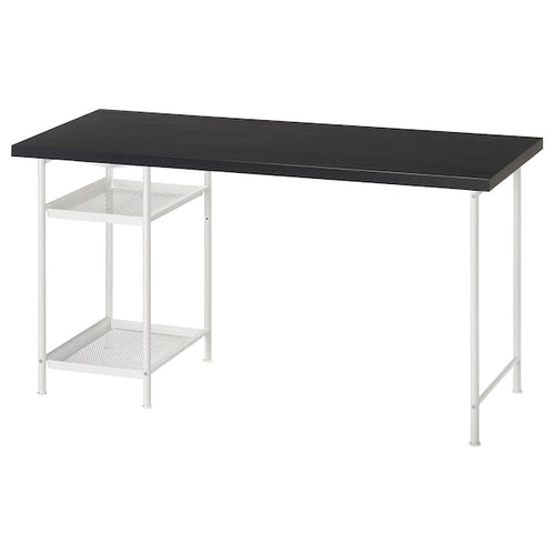 LAGKAPTEN / SPÄND - Desk, brown-black/white,140x60 cm