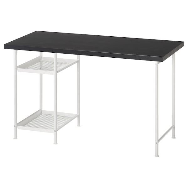 LAGKAPTEN / SPÄND - Desk, brown-black/white,120x60 cm