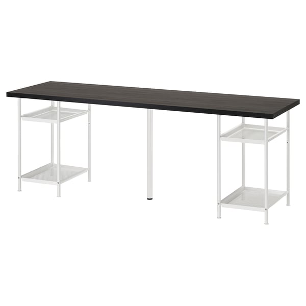 LAGKAPTEN / SPÄND desk, black-brown/white, 200x60 cm