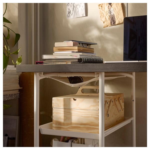 LAGKAPTEN / SPÄND - Desk, brown-black/white,120x60 cm