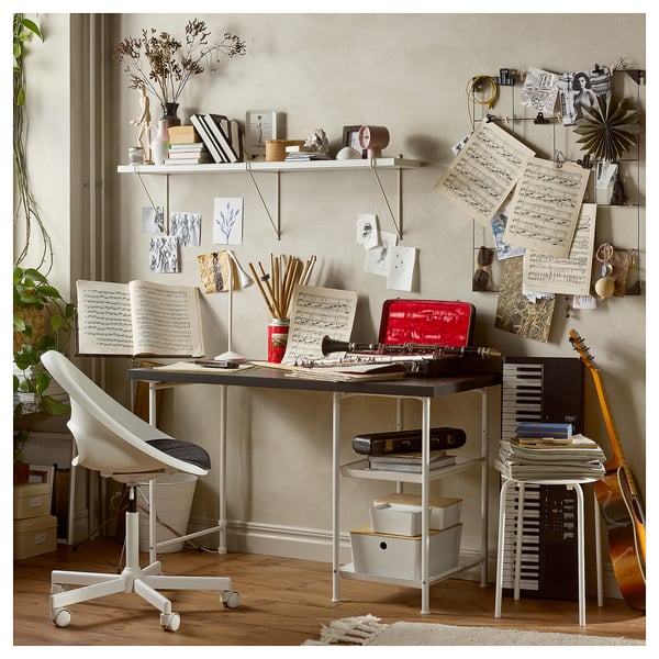 LAGKAPTEN / SPÄND - Desk, brown-black/white,120x60 cm