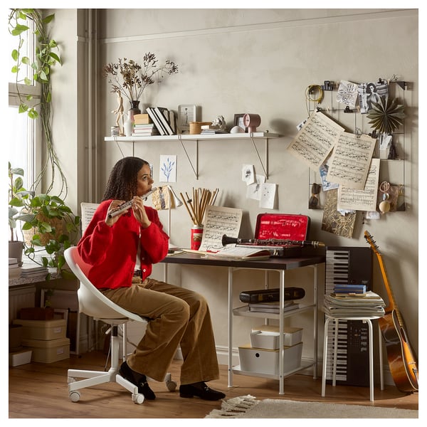 LAGKAPTEN / SPÄND - Desk, brown-black/white,120x60 cm